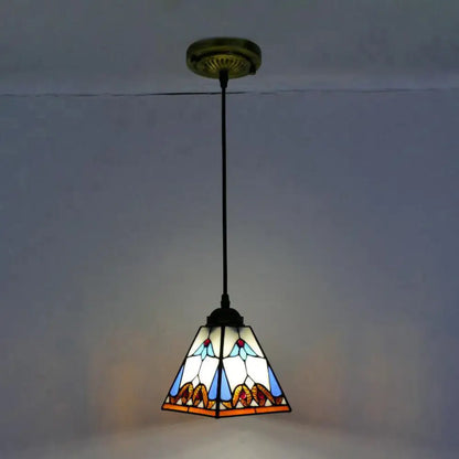 Tiffany-Style Stained Glass Pendant Light Fixture - Tapered Design (1 Bulb, White)