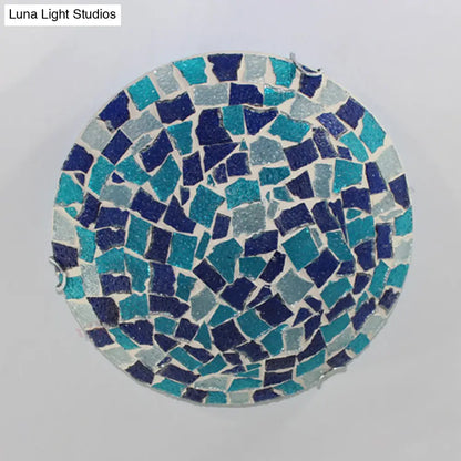 DecorBites™ DecorBites™ Tiffany Style Stained Glass Round Ceiling Light Fixture - 12"/16" Diameter - Flush Mount with Shell Decor - Blue & Sky Blue