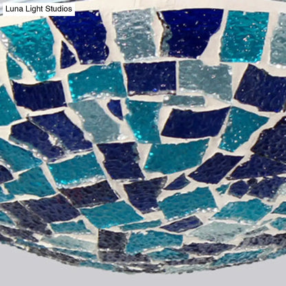 DecorBites™ DecorBites™ Tiffany Style Stained Glass Round Ceiling Light Fixture - 12"/16" Diameter - Flush Mount with Shell Decor - Blue & Sky Blue