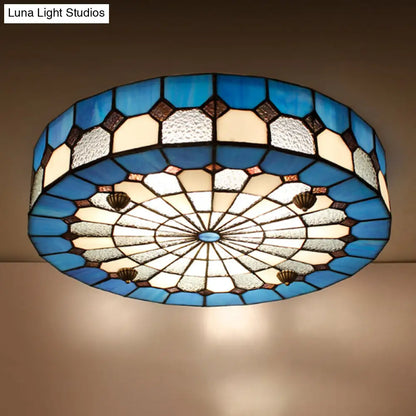 DecorBites™ DecorBites™ Tiffany Style Stained Glass Round Ceiling Light Fixture - Blue, 16"/23.5" - Flushmount with 3/4 Lights for Living Room
