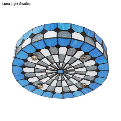 DecorBites™ DecorBites™ Tiffany Style Stained Glass Round Ceiling Light Fixture - Blue, 16"/23.5" - Flushmount with 3/4 Lights for Living Room