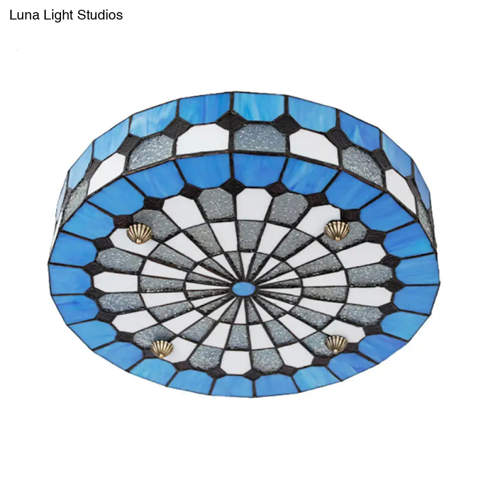 DecorBites™ DecorBites™ Tiffany Style Stained Glass Round Ceiling Light Fixture - Blue, 16"/23.5" - Flushmount with 3/4 Lights for Living Room