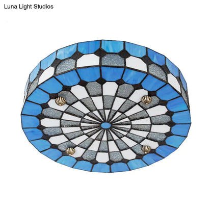 DecorBites™ DecorBites™ Tiffany Style Stained Glass Round Ceiling Light Fixture - Blue, 16"/23.5" - Flushmount with 3/4 Lights for Living Room