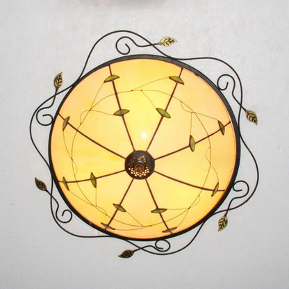 DecorBites™ DecorBites™ Tiffany Style Stained Glass Round Ceiling Light Fixture with Leaf Pattern - Beige/Blue, 3 Bulbs