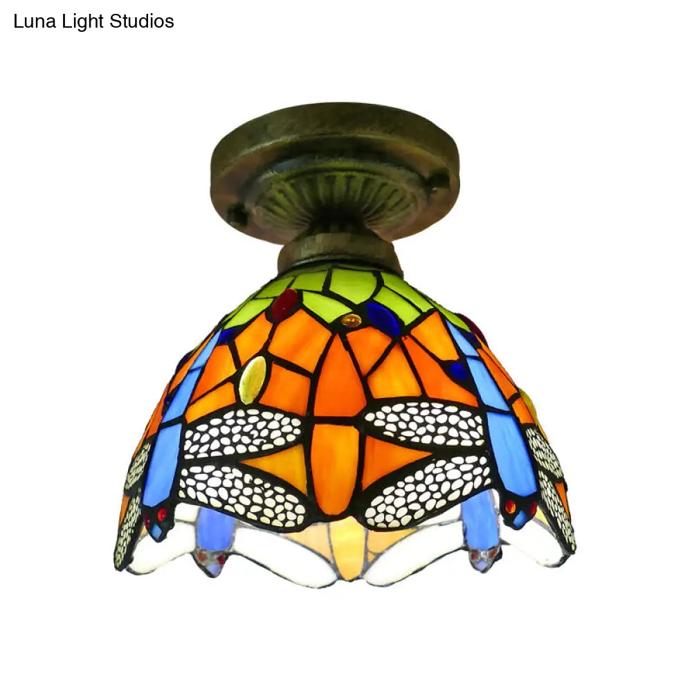 DecorBites™ DecorBites™ Tiffany Style Stained Glass Semi Flush Ceiling Light Fixture with Bowl Shade