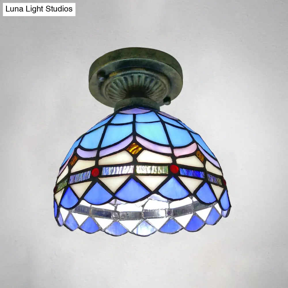 DecorBites™ DecorBites™ Tiffany Style Stained Glass Semi Flush Ceiling Light Fixture with Bowl Shade