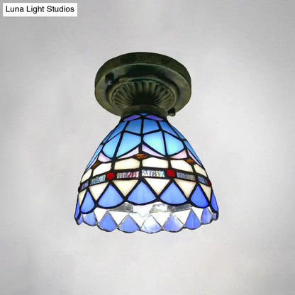 DecorBites™ DecorBites™ Tiffany Style Stained Glass Semi Flush Ceiling Light Fixture with Bowl Shade