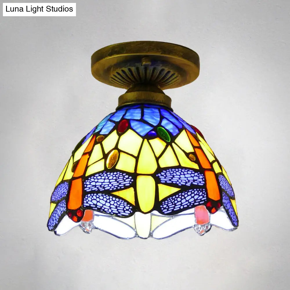 DecorBites™ DecorBites™ Tiffany Style Stained Glass Semi Flush Ceiling Light Fixture with Bowl Shade