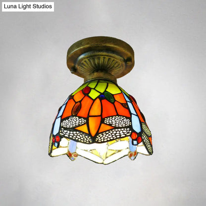 DecorBites™ DecorBites™ Tiffany Style Stained Glass Semi Flush Ceiling Light Fixture with Bowl Shade