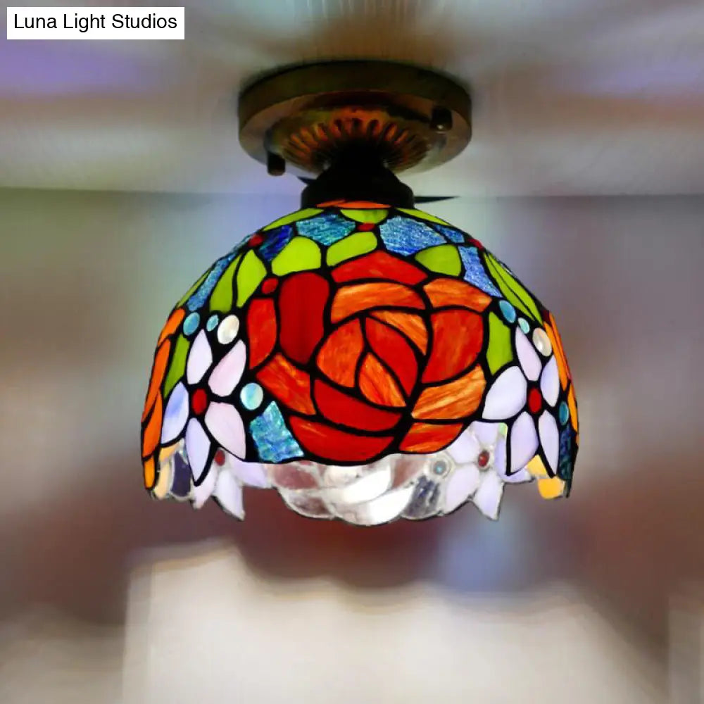 DecorBites™ DecorBites™ Tiffany Style Stained Glass Semi Flush Ceiling Light Fixture with Bowl Shade