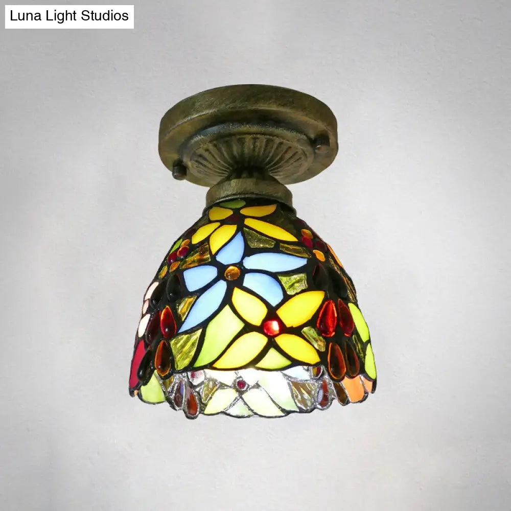 DecorBites™ DecorBites™ Tiffany Style Stained Glass Semi Flush Ceiling Light Fixture with Bowl Shade