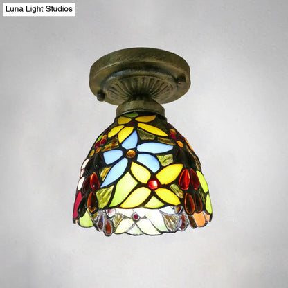 DecorBites™ DecorBites™ Tiffany Style Stained Glass Semi Flush Ceiling Light Fixture with Bowl Shade