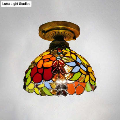 DecorBites™ DecorBites™ Tiffany Style Stained Glass Semi Flush Ceiling Light Fixture with Bowl Shade