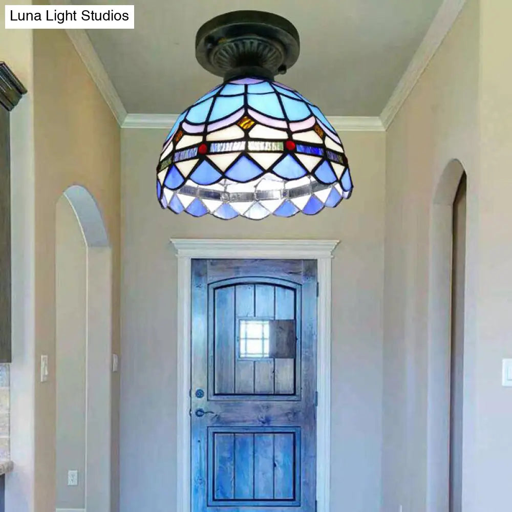 DecorBites™ DecorBites™ Tiffany Style Stained Glass Semi Flush Ceiling Light Fixture with Bowl Shade