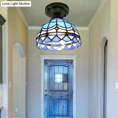 DecorBites™ DecorBites™ Tiffany Style Stained Glass Semi Flush Ceiling Light Fixture with Bowl Shade