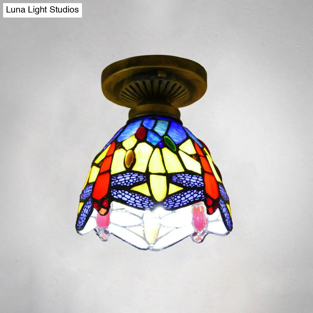 DecorBites™ DecorBites™ Tiffany Style Stained Glass Semi Flush Ceiling Light Fixture with Bowl Shade