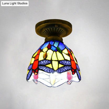 DecorBites™ DecorBites™ Tiffany Style Stained Glass Semi Flush Ceiling Light Fixture with Bowl Shade