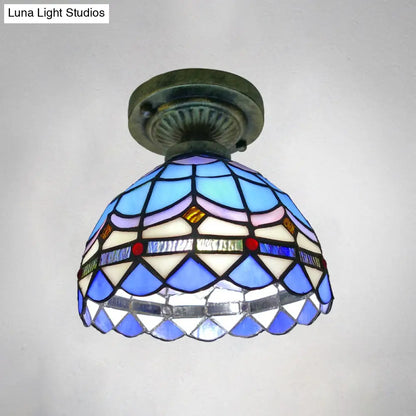 DecorBites™ DecorBites™ Tiffany Style Stained Glass Semi Flush Ceiling Light Fixture with Bowl Shade