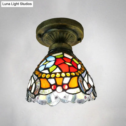 DecorBites™ DecorBites™ Tiffany Style Stained Glass Semi Flush Ceiling Light Fixture with Bowl Shade