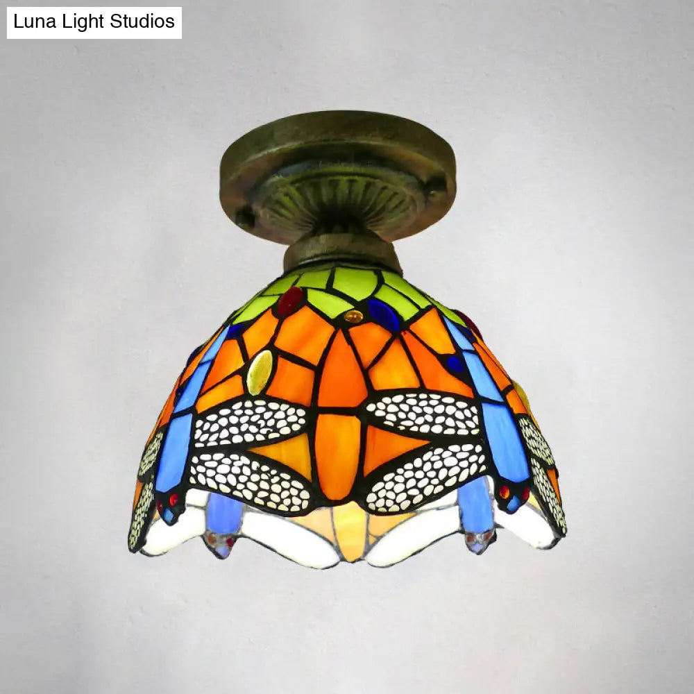 DecorBites™ DecorBites™ Tiffany Style Stained Glass Semi Flush Ceiling Light Fixture with Bowl Shade