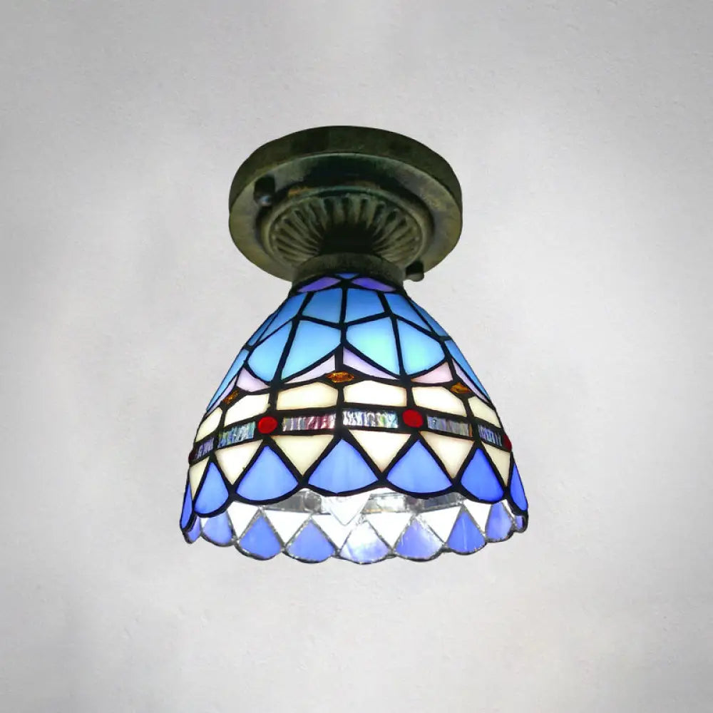 DecorBites™ DecorBites™ Tiffany Style Stained Glass Semi Flush Ceiling Light Fixture with Bowl Shade