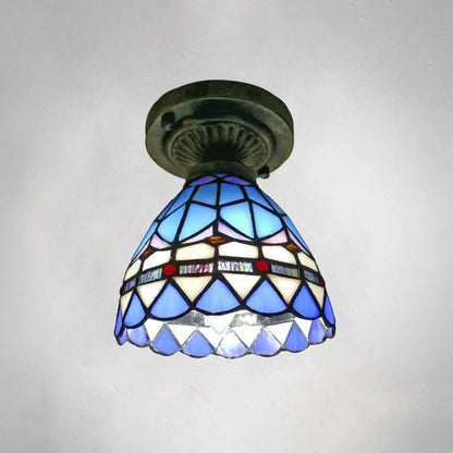 DecorBites™ DecorBites™ Tiffany Style Stained Glass Semi Flush Ceiling Light Fixture with Bowl Shade