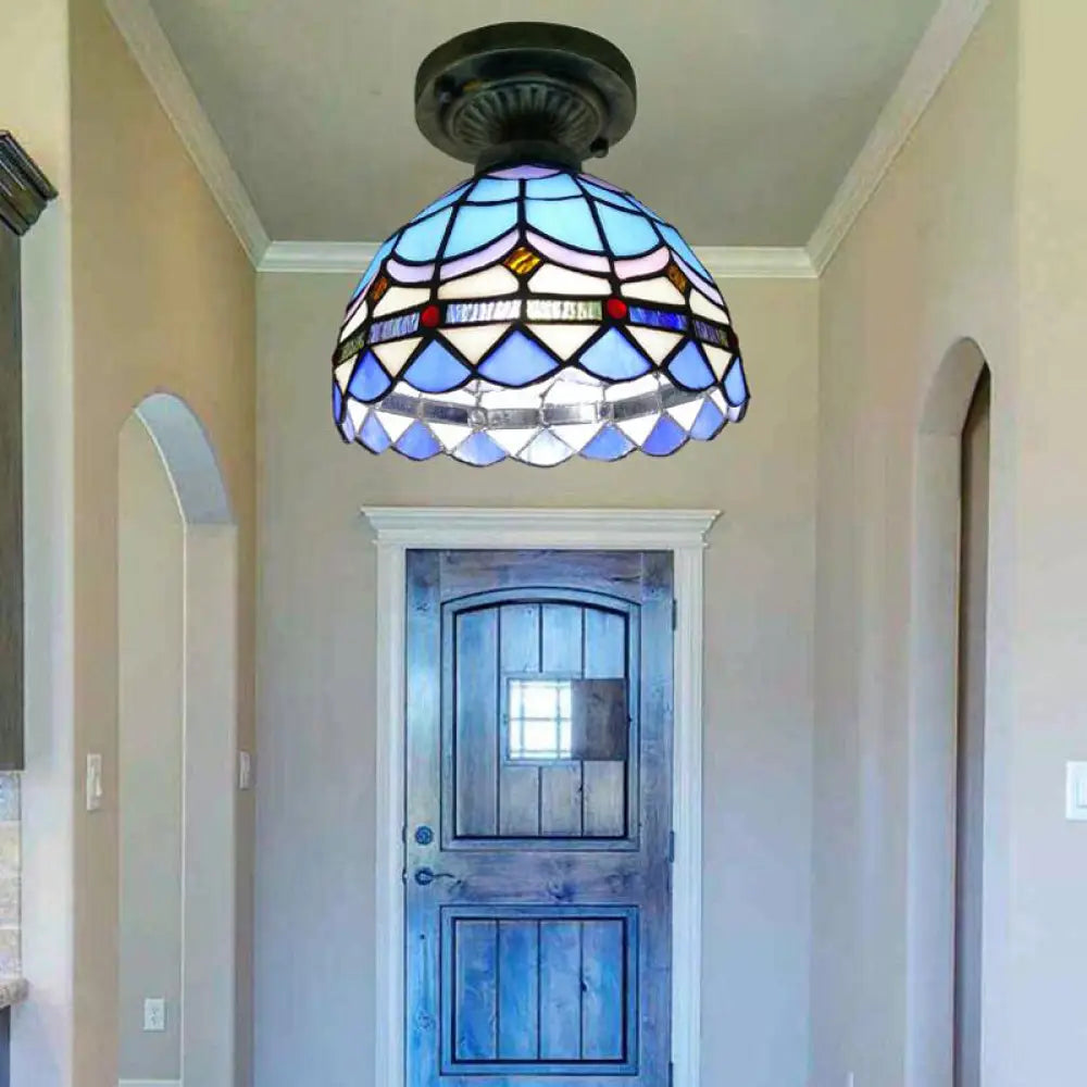 DecorBites™ DecorBites™ Tiffany Style Stained Glass Semi Flush Ceiling Light Fixture with Bowl Shade