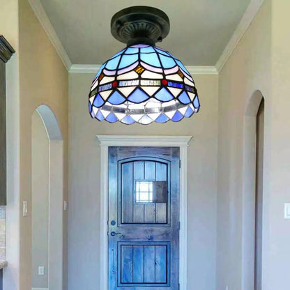 DecorBites™ DecorBites™ Tiffany Style Stained Glass Semi Flush Ceiling Light Fixture with Bowl Shade