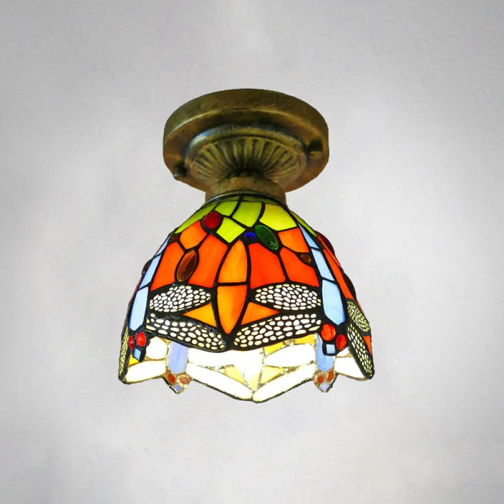 DecorBites™ DecorBites™ Tiffany Style Stained Glass Semi Flush Ceiling Light Fixture with Bowl Shade