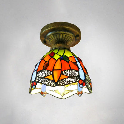 DecorBites™ DecorBites™ Tiffany Style Stained Glass Semi Flush Ceiling Light Fixture with Bowl Shade