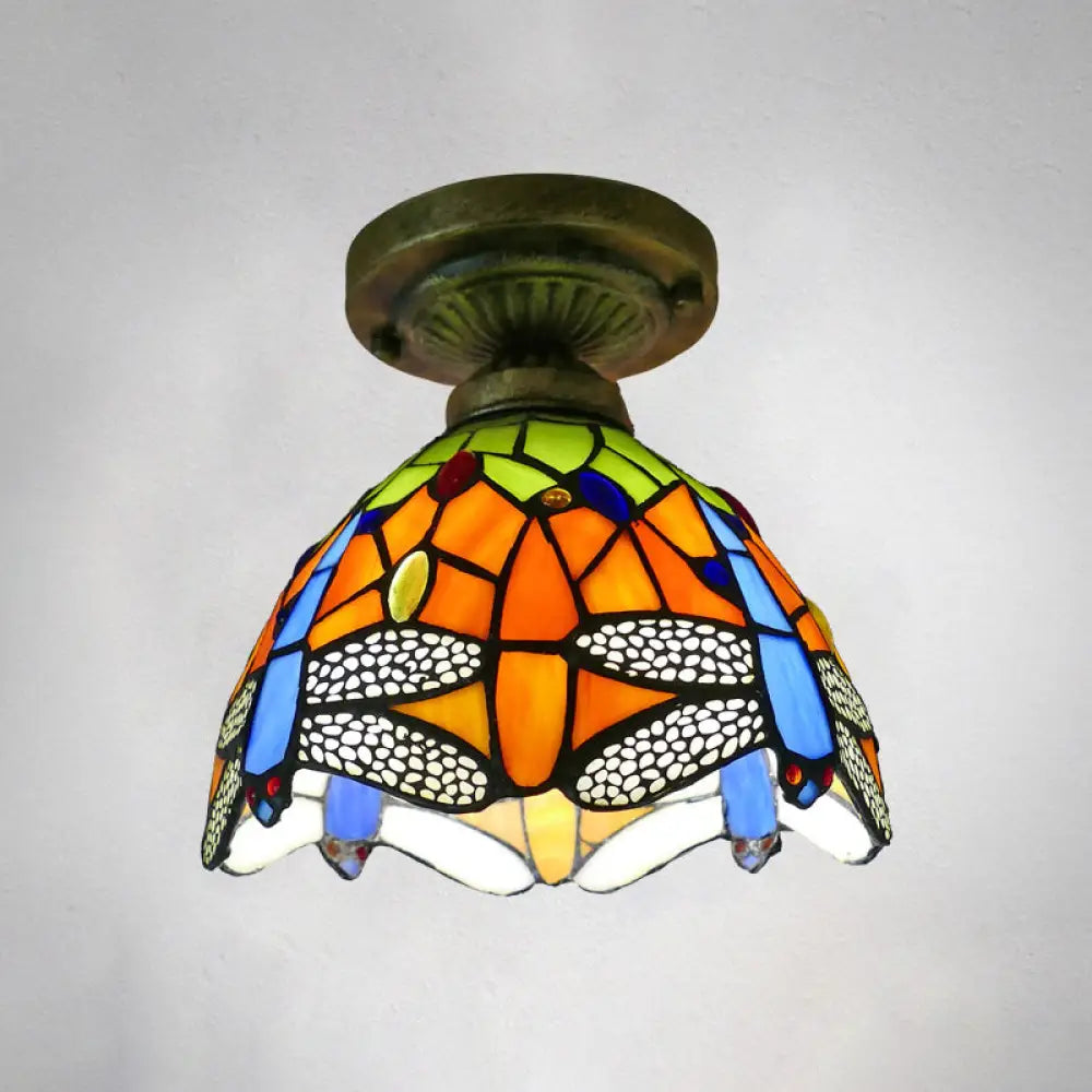 DecorBites™ DecorBites™ Tiffany Style Stained Glass Semi Flush Ceiling Light Fixture with Bowl Shade