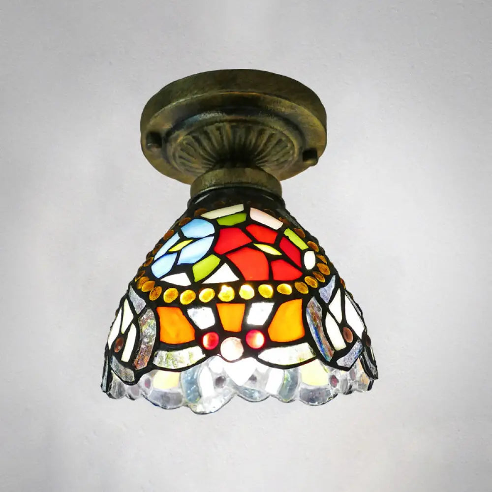 DecorBites™ DecorBites™ Tiffany Style Stained Glass Semi Flush Ceiling Light Fixture with Bowl Shade