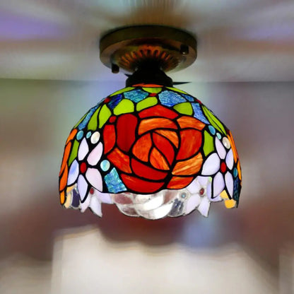 DecorBites™ DecorBites™ Tiffany Style Stained Glass Semi Flush Ceiling Light Fixture with Bowl Shade