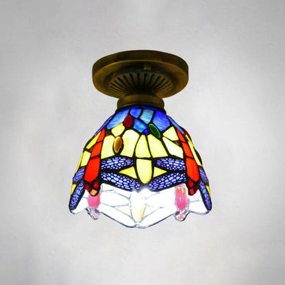 DecorBites™ DecorBites™ Tiffany Style Stained Glass Semi Flush Ceiling Light Fixture with Bowl Shade