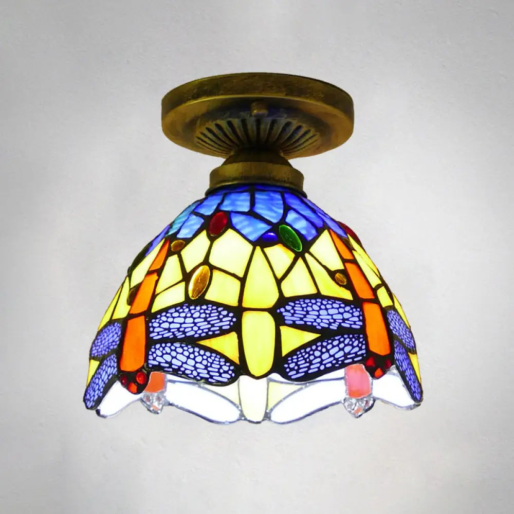DecorBites™ DecorBites™ Tiffany Style Stained Glass Semi Flush Ceiling Light Fixture with Bowl Shade