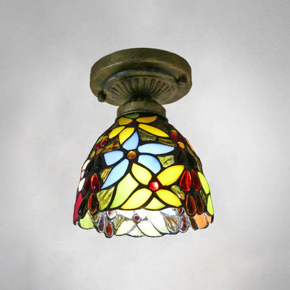 DecorBites™ DecorBites™ Tiffany Style Stained Glass Semi Flush Ceiling Light Fixture with Bowl Shade