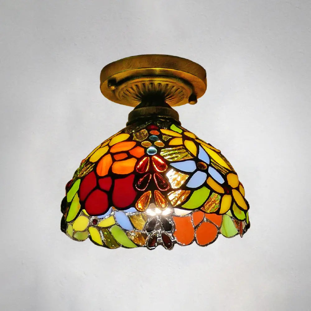 DecorBites™ DecorBites™ Tiffany Style Stained Glass Semi Flush Ceiling Light Fixture with Bowl Shade