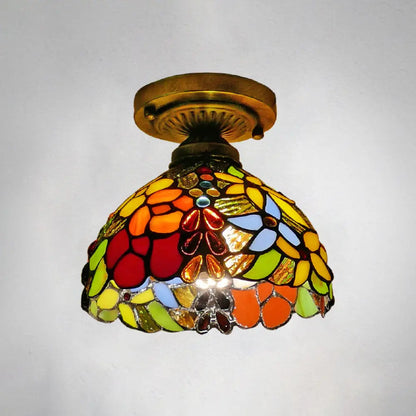 DecorBites™ DecorBites™ Tiffany Style Stained Glass Semi Flush Ceiling Light Fixture with Bowl Shade