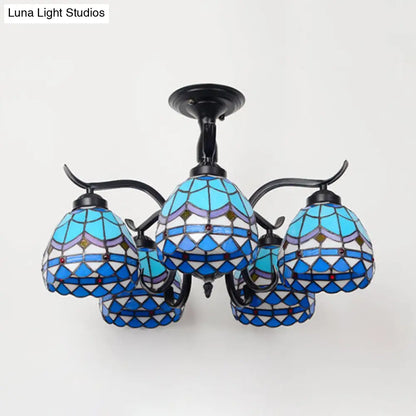 DecorBites™ DecorBites™ Tiffany Style Stained Glass Semi Flush Lamp - Red/Blue/Green/Blue-White - 3/5 Lights - Ideal for Stairway