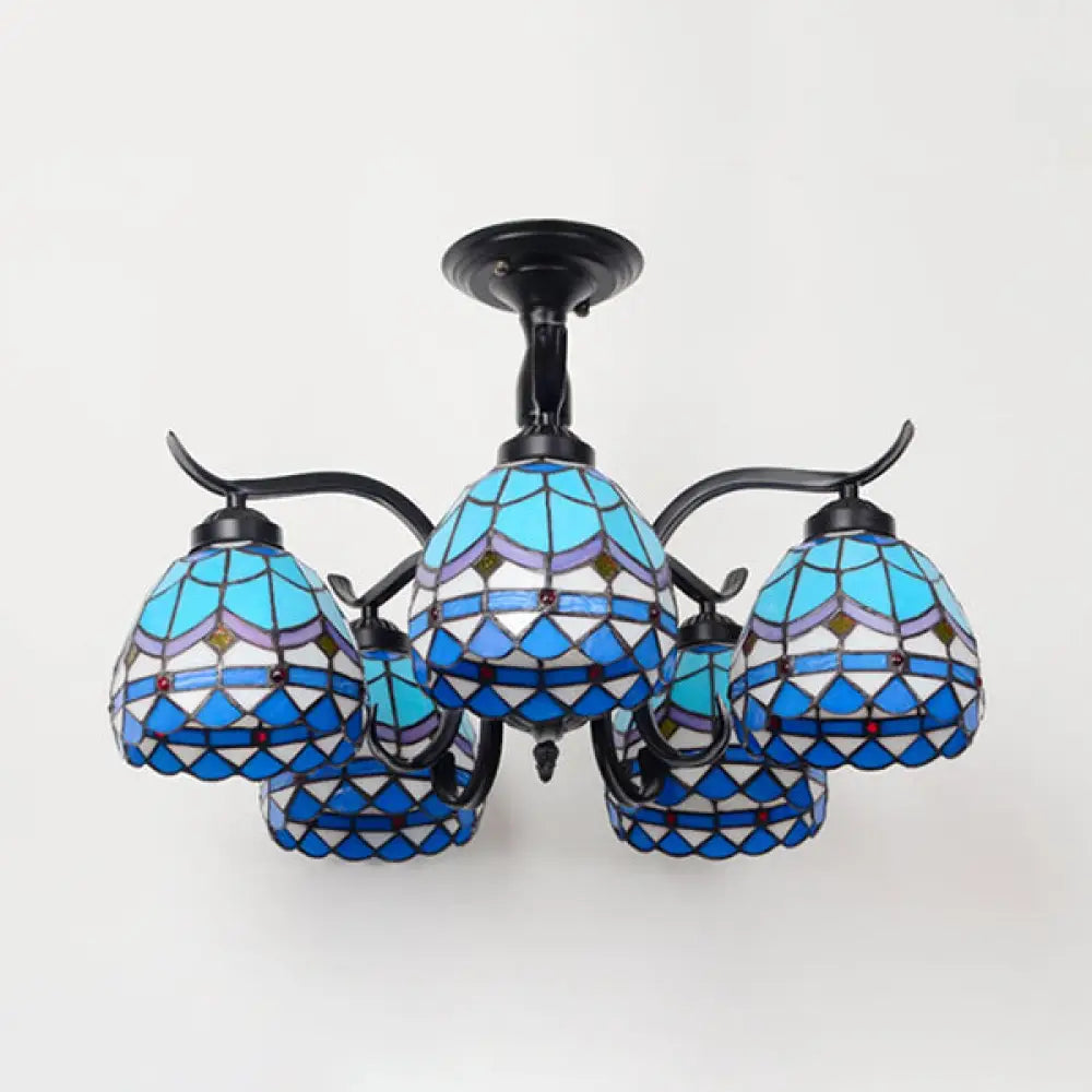 DecorBites™ DecorBites™ Tiffany Style Stained Glass Semi Flush Lamp - Red/Blue/Green/Blue-White - 3/5 Lights - Ideal for Stairway