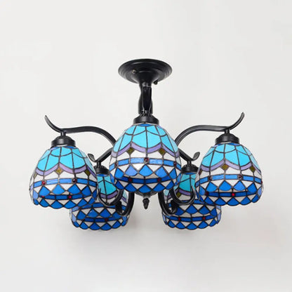 DecorBites™ DecorBites™ Tiffany Style Stained Glass Semi Flush Lamp - Red/Blue/Green/Blue-White - 3/5 Lights - Ideal for Stairway