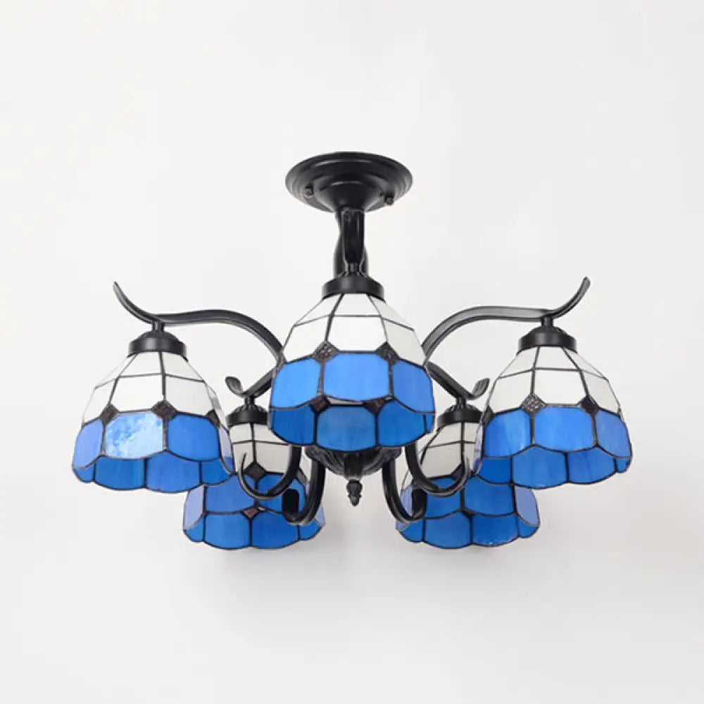 DecorBites™ DecorBites™ Tiffany Style Stained Glass Semi Flush Lamp - Red/Blue/Green/Blue-White - 3/5 Lights - Ideal for Stairway
