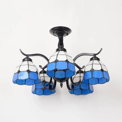 DecorBites™ DecorBites™ Tiffany Style Stained Glass Semi Flush Lamp - Red/Blue/Green/Blue-White - 3/5 Lights - Ideal for Stairway
