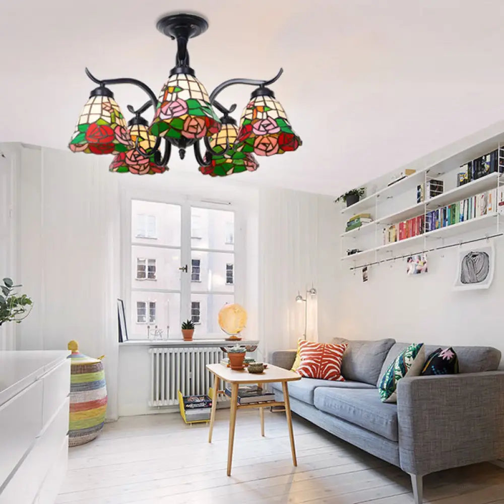 DecorBites™ DecorBites™ Tiffany Style Stained Glass Semi Flush Lamp - Red/Blue/Green/Blue-White - 3/5 Lights - Ideal for Stairway