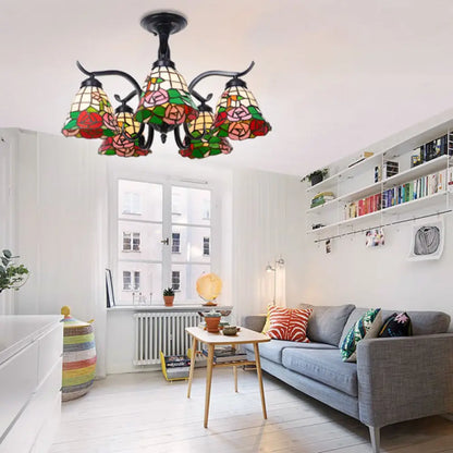 DecorBites™ DecorBites™ Tiffany Style Stained Glass Semi Flush Lamp - Red/Blue/Green/Blue-White - 3/5 Lights - Ideal for Stairway