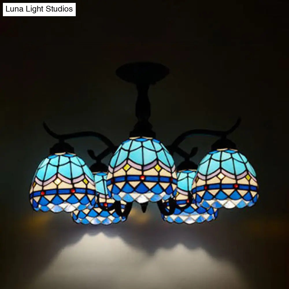 DecorBites™ DecorBites™ Tiffany Style Stained Glass Semi Flush Lamp - Red/Blue/Green/Blue-White - 3/5 Lights - Ideal for Stairway