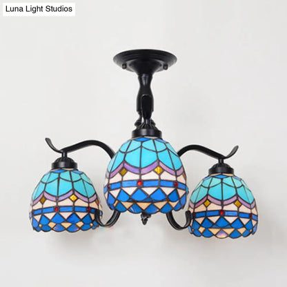 DecorBites™ DecorBites™ Tiffany Style Stained Glass Semi Flush Lamp - Red/Blue/Green/Blue-White - 3/5 Lights - Ideal for Stairway