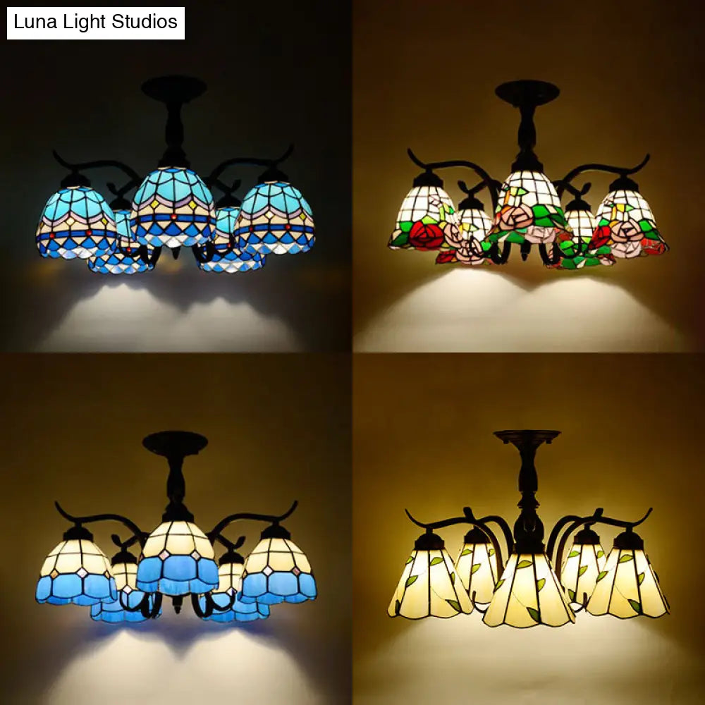 DecorBites™ DecorBites™ Tiffany Style Stained Glass Semi Flush Lamp - Red/Blue/Green/Blue-White - 3/5 Lights - Ideal for Stairway