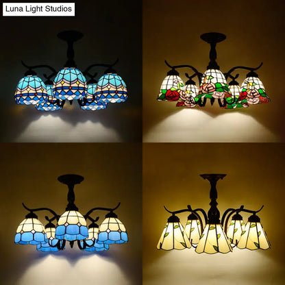 DecorBites™ DecorBites™ Tiffany Style Stained Glass Semi Flush Lamp - Red/Blue/Green/Blue-White - 3/5 Lights - Ideal for Stairway