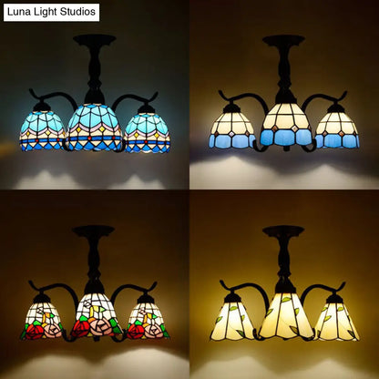 DecorBites™ DecorBites™ Tiffany Style Stained Glass Semi Flush Lamp - Red/Blue/Green/Blue-White - 3/5 Lights - Ideal for Stairway